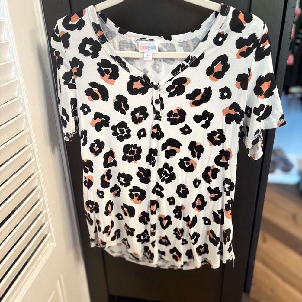 LuLaRoe Black and White Buttoned Polo Top